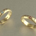 9ct wedding rings set with coloured stones