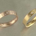 18ct rose and white gold, diamond set, wedding rings
